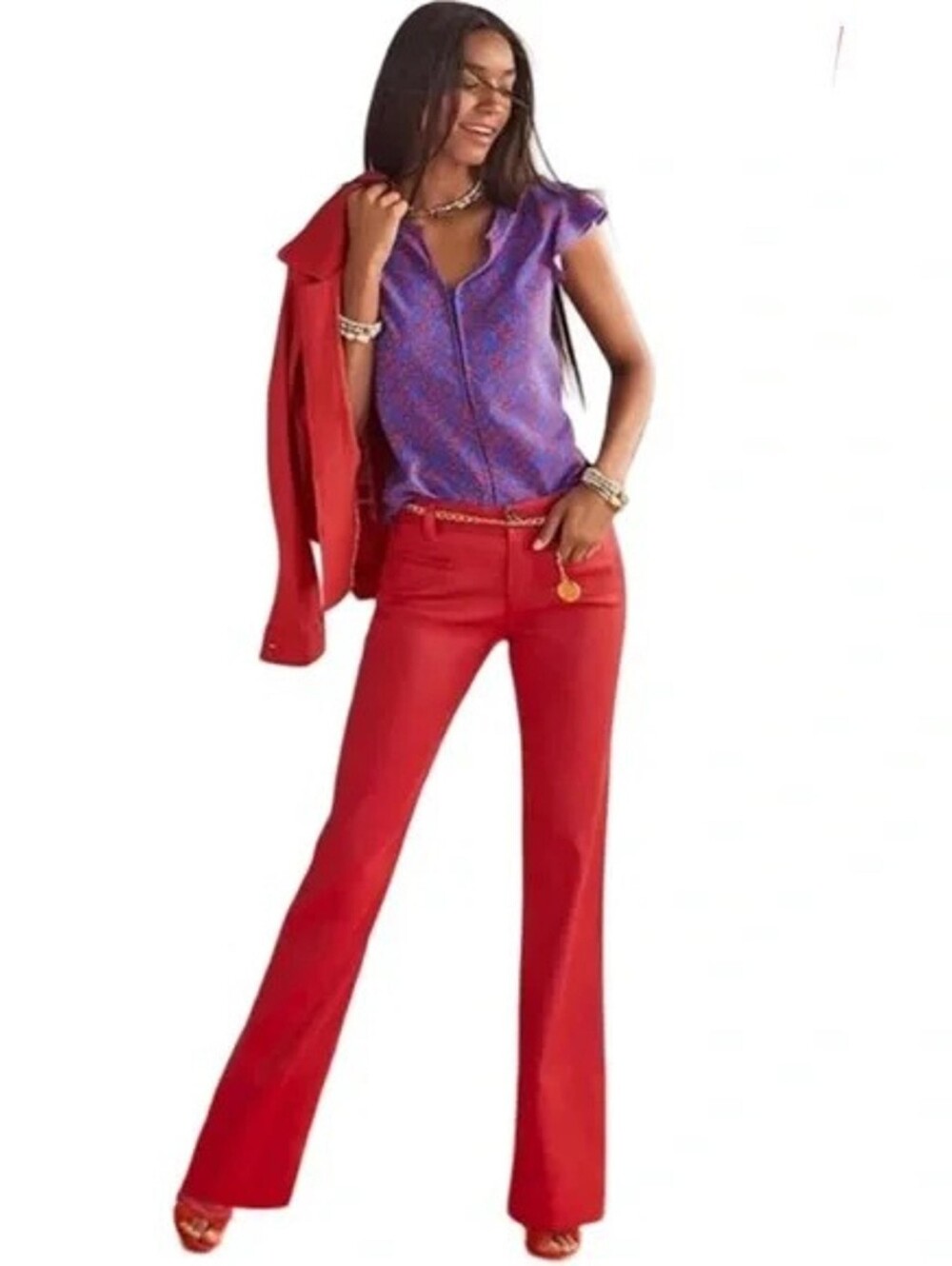 Cabi Red Linen Blend Trousers 10